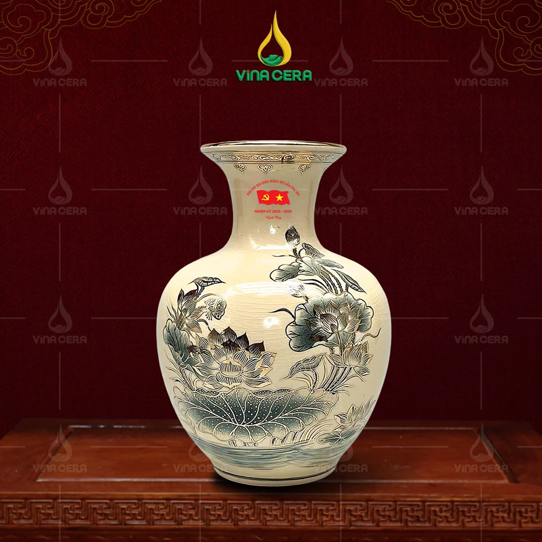 Top Mẫu Quà Tặng Đại Hội Đảng 2025: Ý Nghĩa & Chất Lượng Bình hút lộc men Chu Đậu in logo Đại hội Đảng