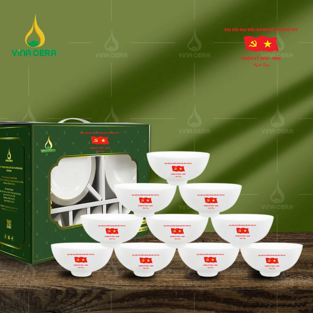 Bát Cơm Minh Châu Bộ bàn ăn in logo Đại hội Đảng