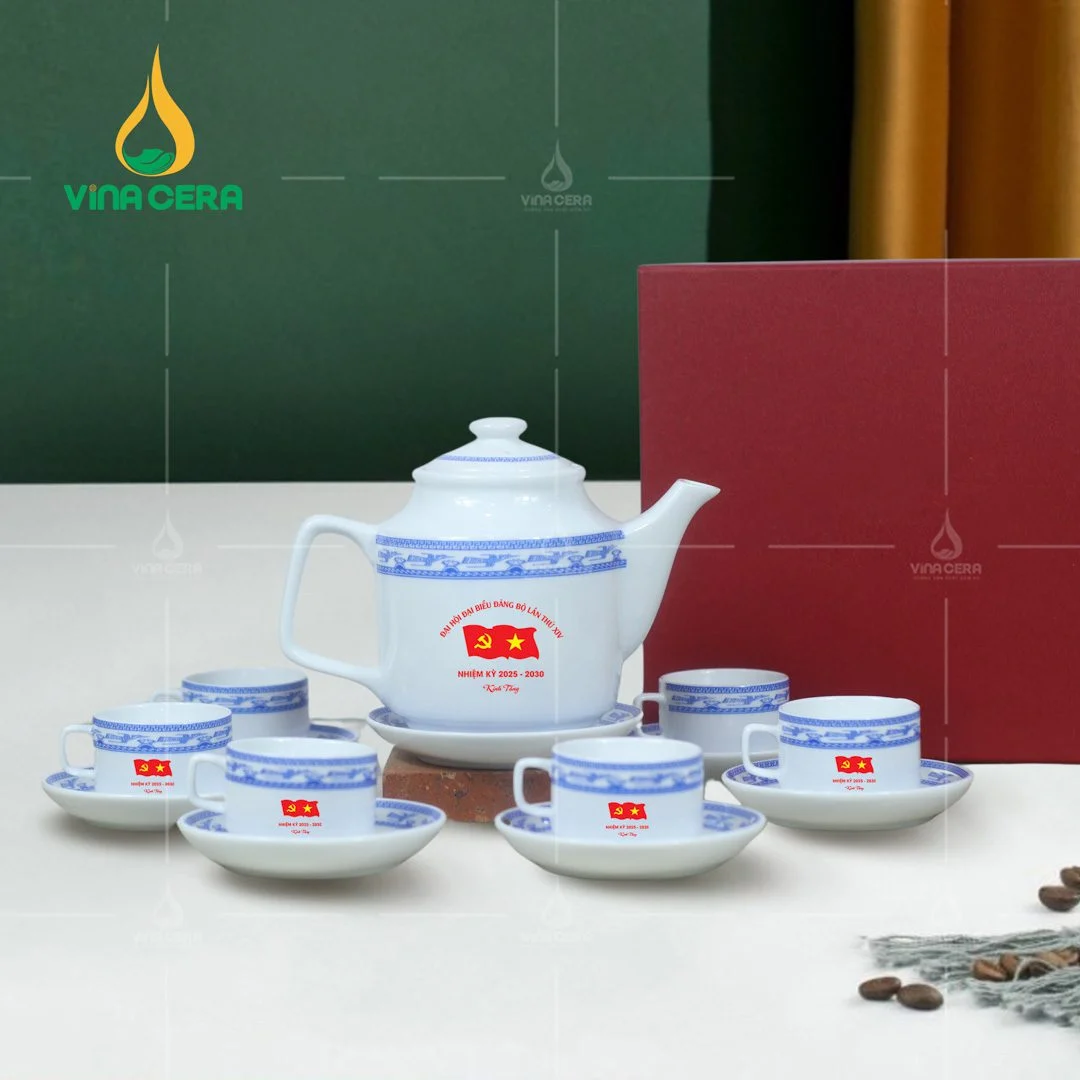 Top 10 Bộ Ấm Trà In Logo Quà Tặng Ấn Tượng Nhất 2024 Bộ ấm trà sứ hoa văn in logo Đại hội
