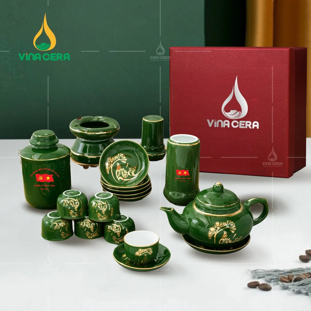 Top 10 Bộ Ấm Trà In Logo Quà Tặng Ấn Tượng Nhất 2024 Bộ ấm trà sứ men màu in logo Đại hội
