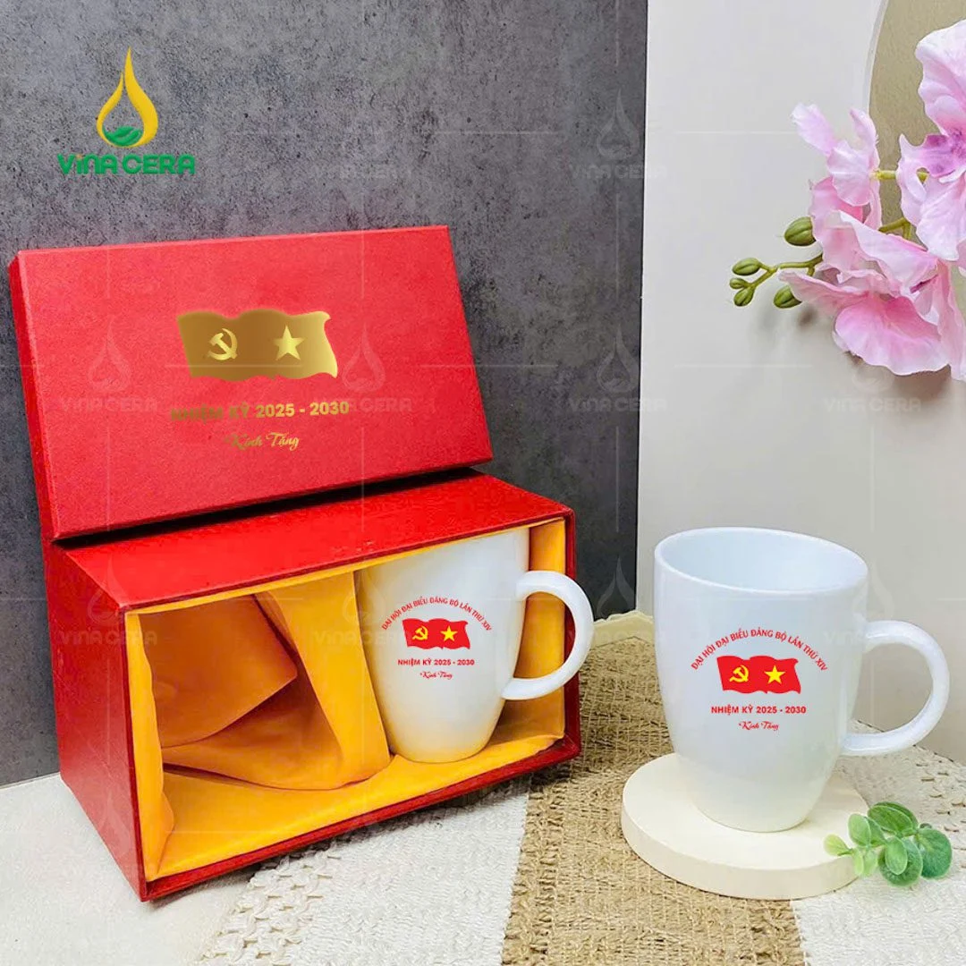 Quà Tặng Đại Hội Đảng Dưới 250K - Gốm Sứ Bát Tràng Chất Lượng Ly sứ in logo Đại hội