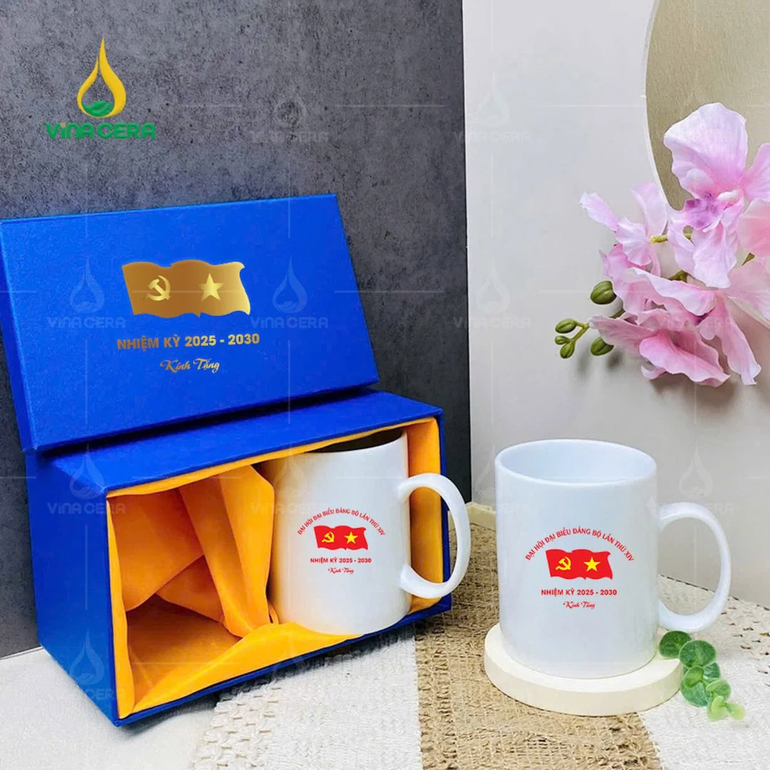 Quà Tặng Đại Hội Đảng Dưới 250K - Gốm Sứ Bát Tràng Chất Lượng Ly sứ in logo Đại hội