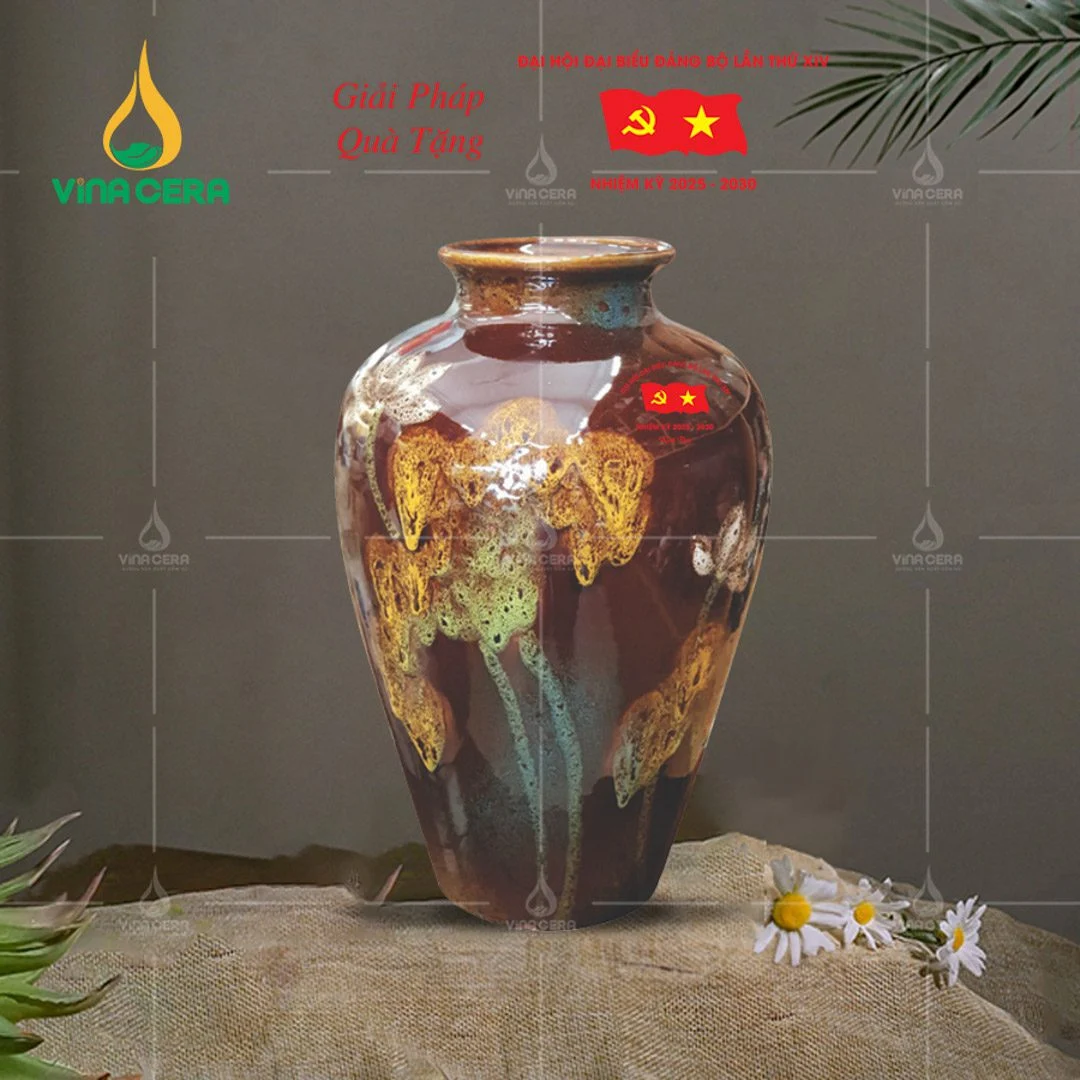 Top Mẫu Quà Tặng Đại Hội Đảng 2025: Ý Nghĩa & Chất Lượng Bình hoa in logo Đại hội Đảng