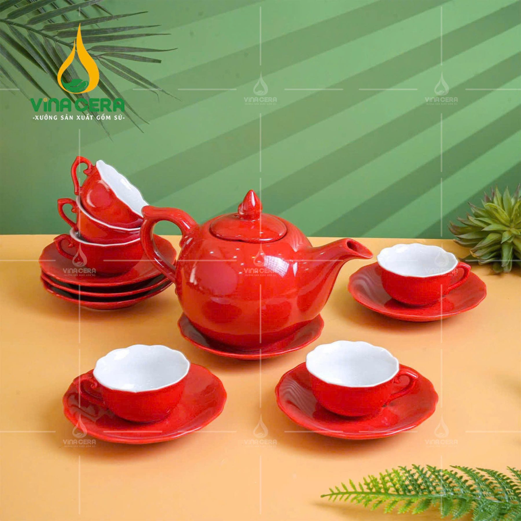 Xưởng sản xuất ấm chén Bát Tràng - Nơi Ghi Dấu Văn Hóa Gốm Sứ Việt Bộ Ấm Chén Sứ Bát Tràng Men Đỏ (2)