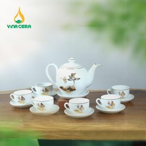 Bộ Ấm Trà Dáng Minh Long Vẽ Vàng