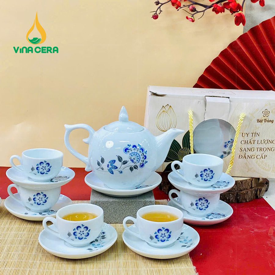 Ấm Trà Bát Tràng Đẹp - Món Quà Tết Ý Nghĩa Cho Mọi Nhà Bộ Ấm Chén Trà Thiên Kim Viền Vàng Kim