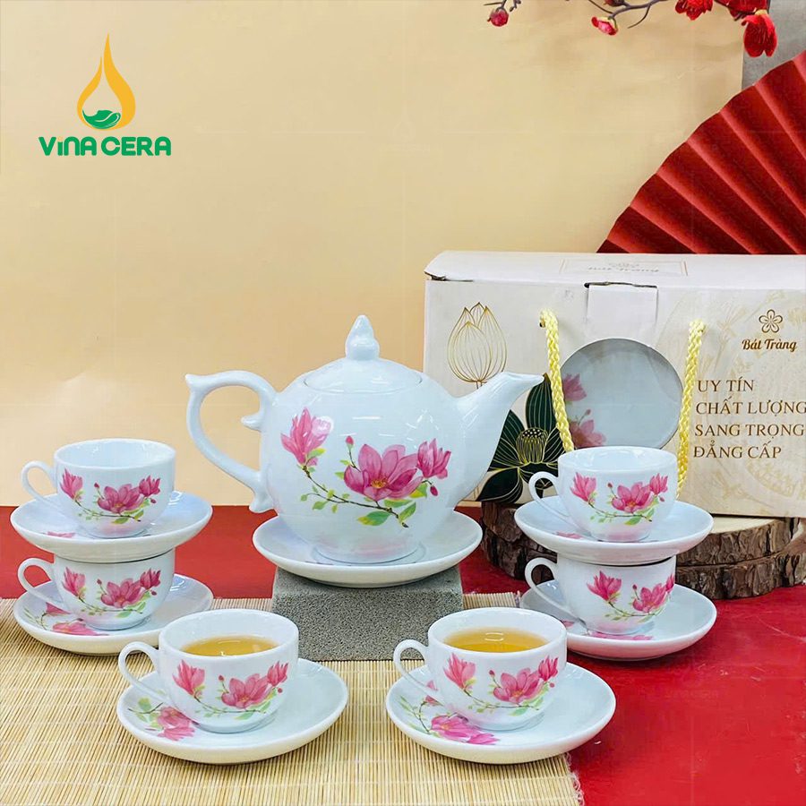 Ấm Trà Bát Tràng Đẹp - Món Quà Tết Ý Nghĩa Cho Mọi Nhà Bộ ấm chén Bát Tràng hoa Tường Lan AC031112724