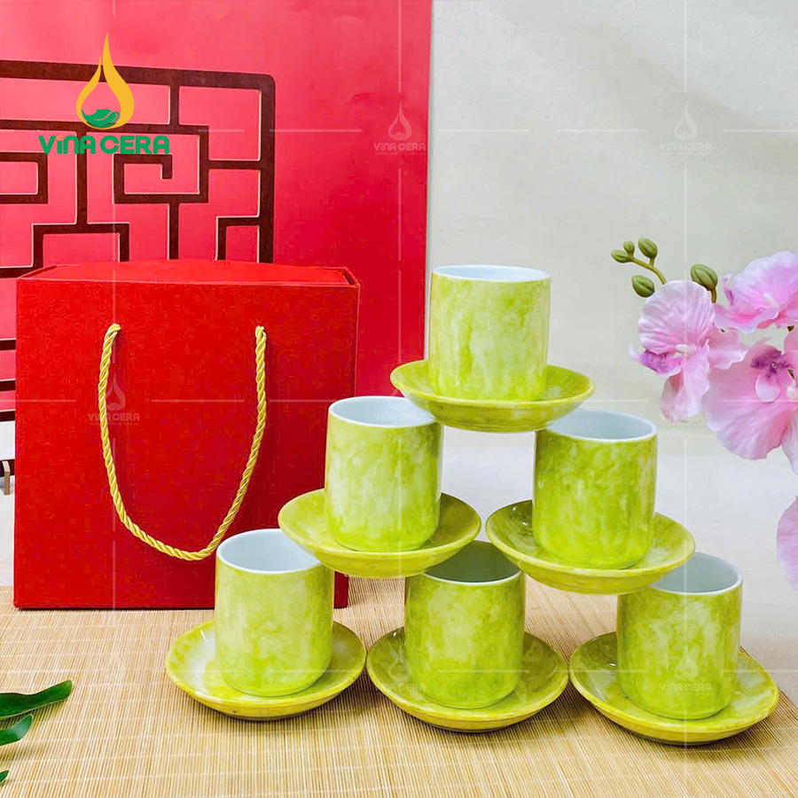 Top 10 Quà Tặng Tết Cao Cấp Ý Nghĩa Cốc Sứ Bát Tràng Men Vân Đá Xanh Dạ Quang CSV-031011 (2)
