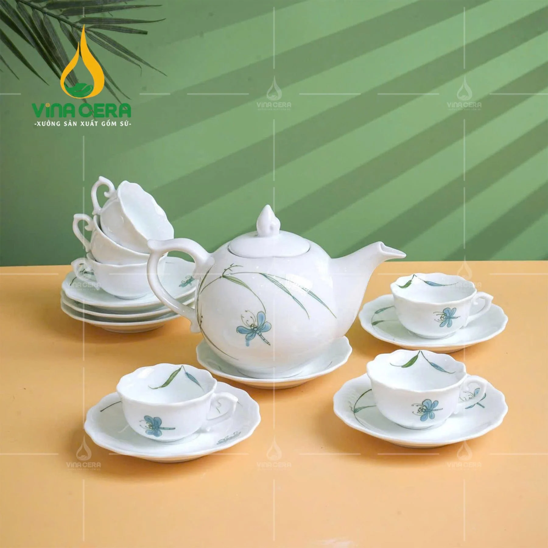 Bộ ấm trà in logo quà tặng - Món quà ý nghĩa và sang trọng cho doanh nghiệp Bộ Ấm Chén Mẫu Đơn Trúc Chuồn