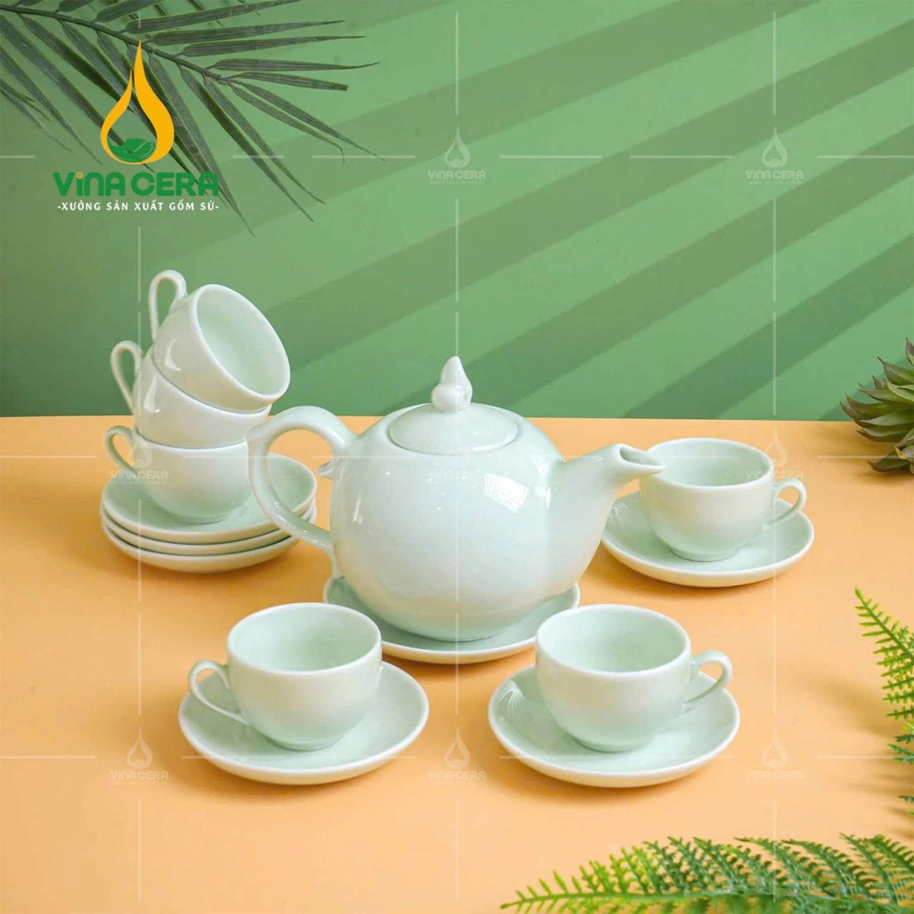 Bộ ấm trà in logo quà tặng - Món quà ý nghĩa và sang trọng cho doanh nghiệp Bô Ấm Chén Dáng Bưởi Chóp Ngọn Lửa