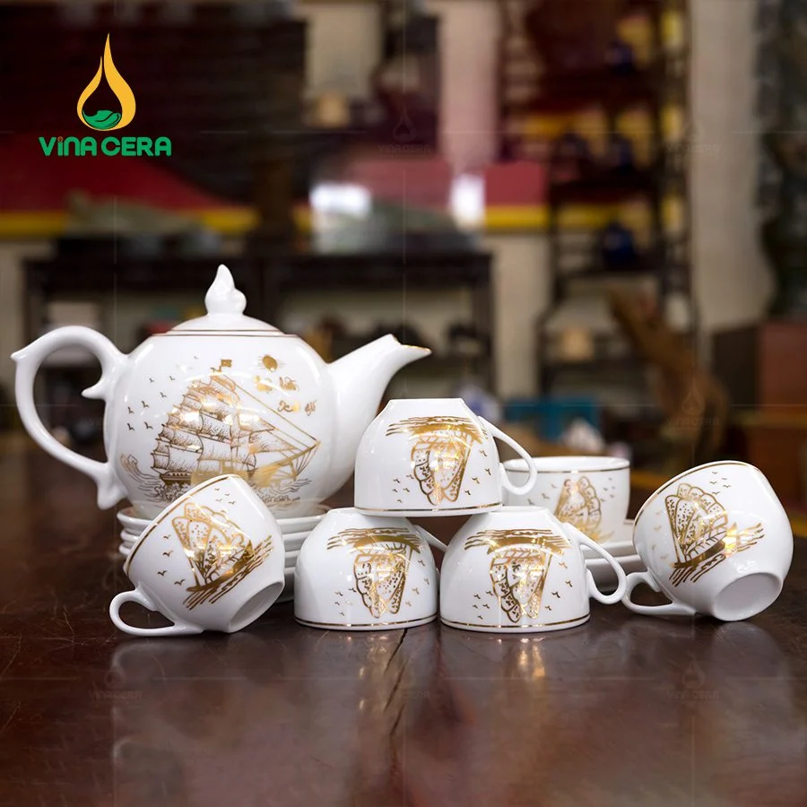 Bộ ấm Trà Dáng Bưởi Chóp Ngọn Lửa Vẽ Vàng (1)