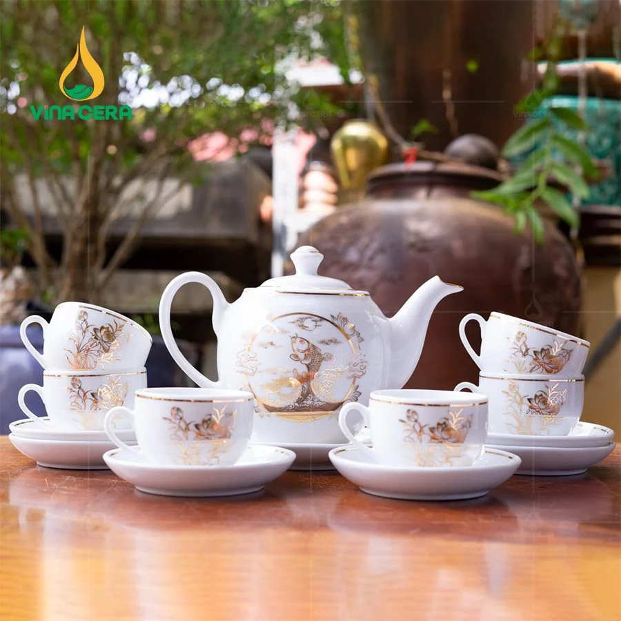 Bộ Ấm Trà Dáng Minh Long Vẽ Vàng VN AC 40 (3)