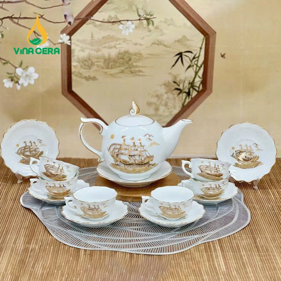 Bộ Ấm Trà Mẫu Đơn Vẽ Vàng VN AC 42 (12)