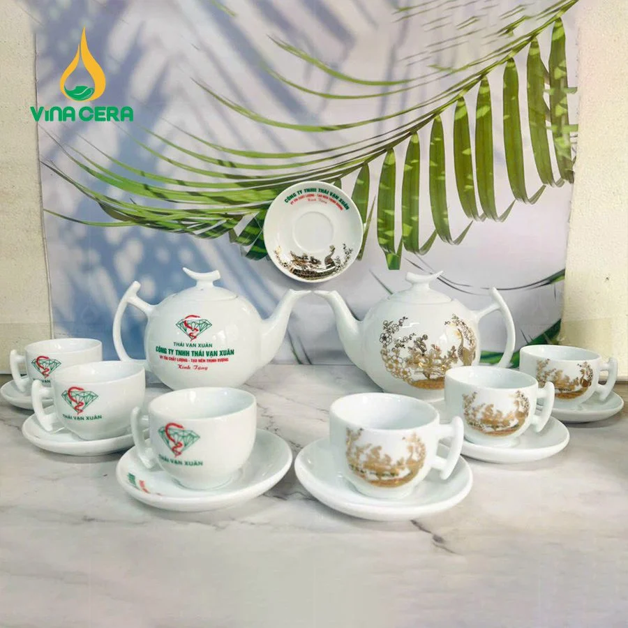 Bộ ấm trà in logo quà tặng - Món quà ý nghĩa và sang trọng cho doanh nghiệp Bộ ấm chén Trăng khuyết in logo
