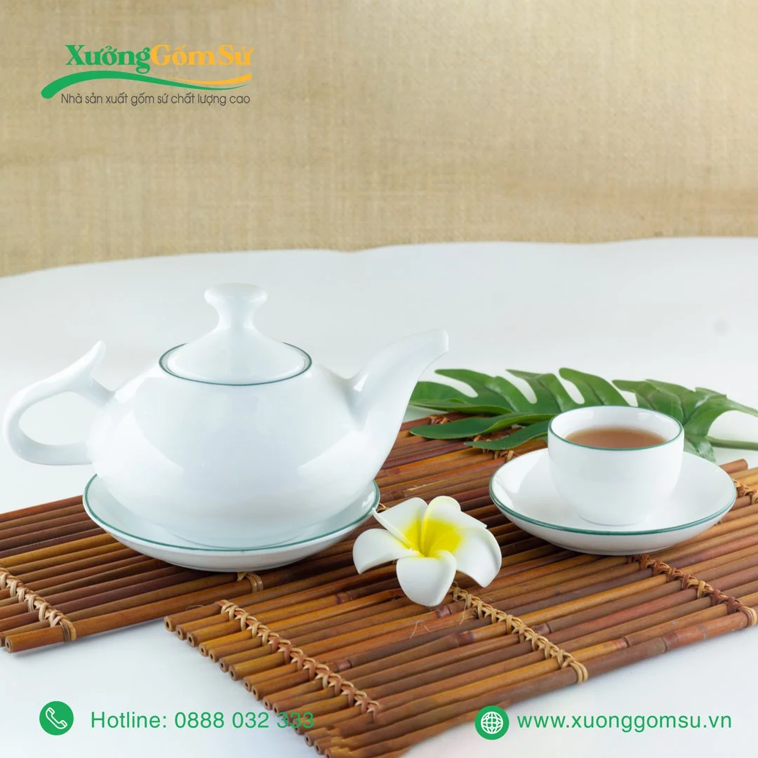 bộ ấm chén vòi voi kẻ chỉ xanh