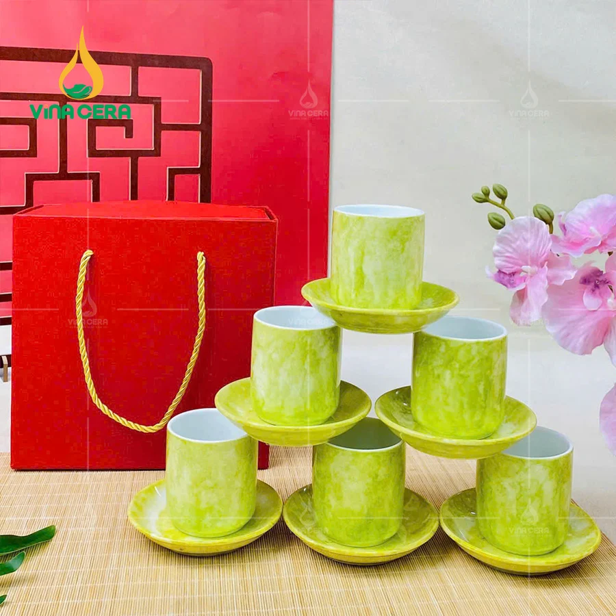 Top 10 Quà Tặng Tết Cao Cấp Ý Nghĩa Cốc Sứ Bát Tràng Men Vân Đá Xanh Dạ Quang CSV-031011 (2)