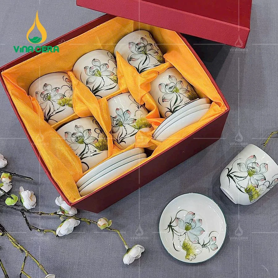 Nhận sản xuất gốm sứ bộ quà tặng in logo cho các doanh nghiệp ly sứ hoa văn